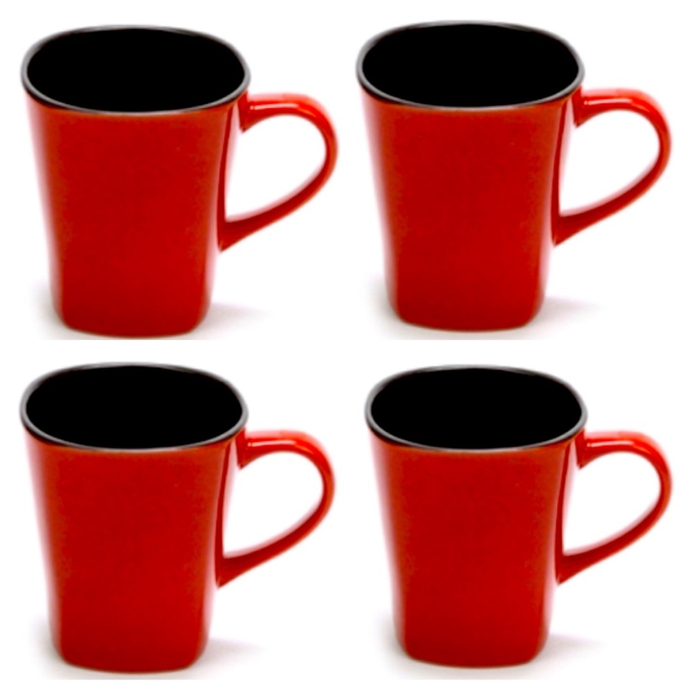 Home Trends Rave Red Square Stoneware  14 oz. Mugs Set of 4